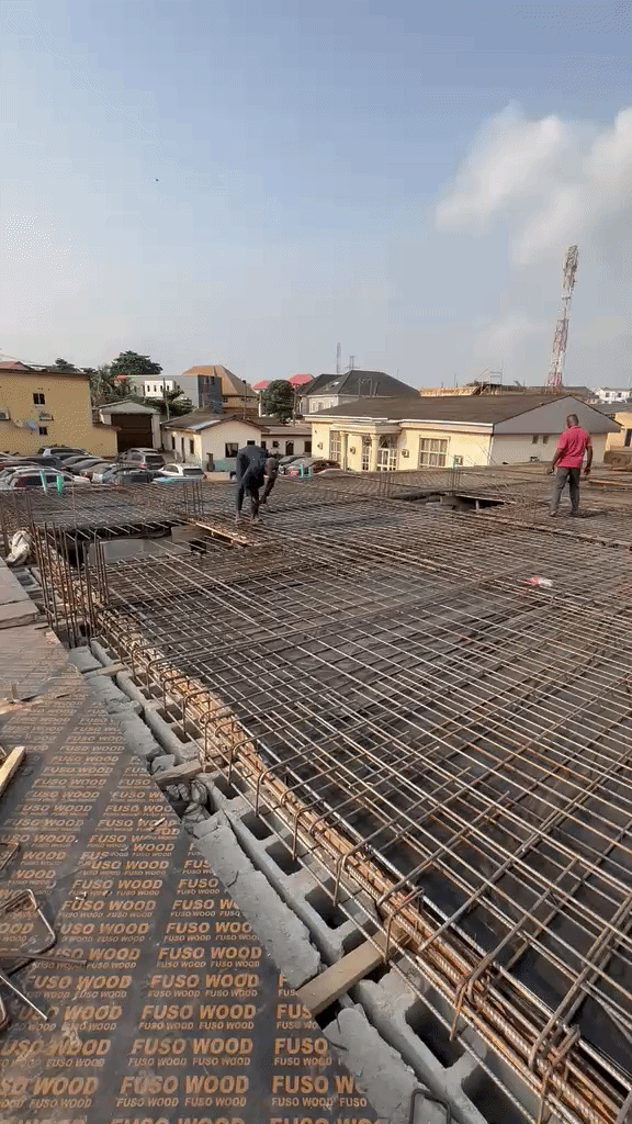 Steel bars and formwork on a building